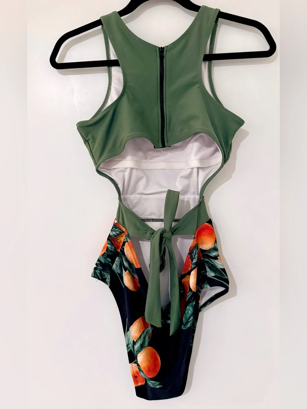 Cupshe Olive Green One-Piece with Orange Citrus Print